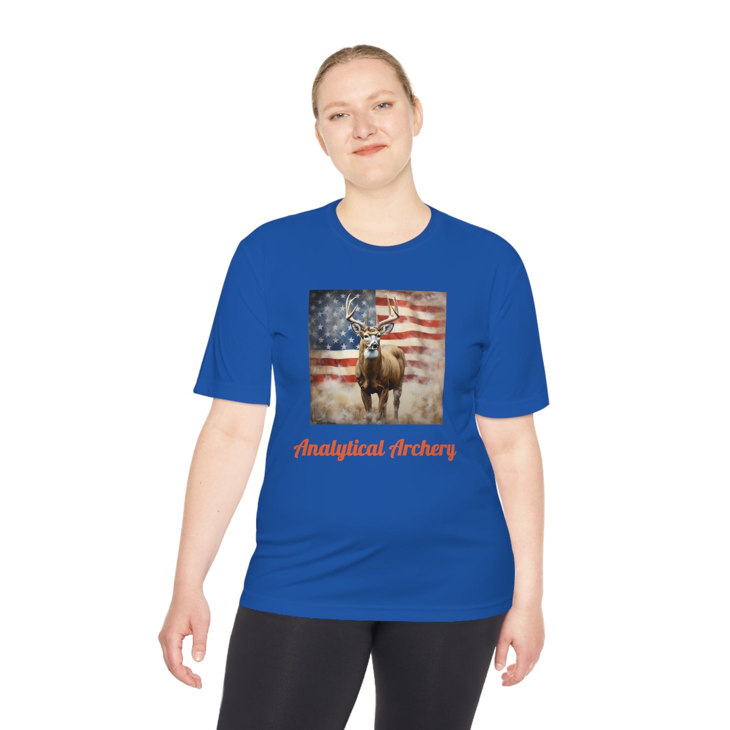 Big Whitetail Buck on American Flag Sport-Tek® Tee