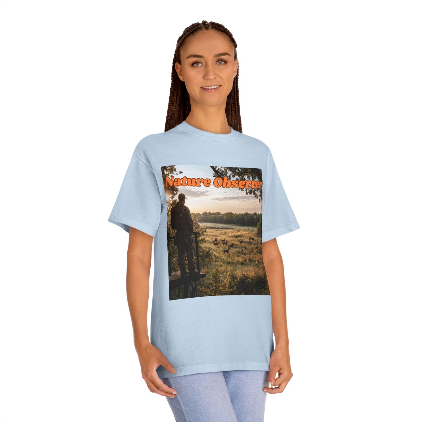 T-shirt of a hunter over a field of deer