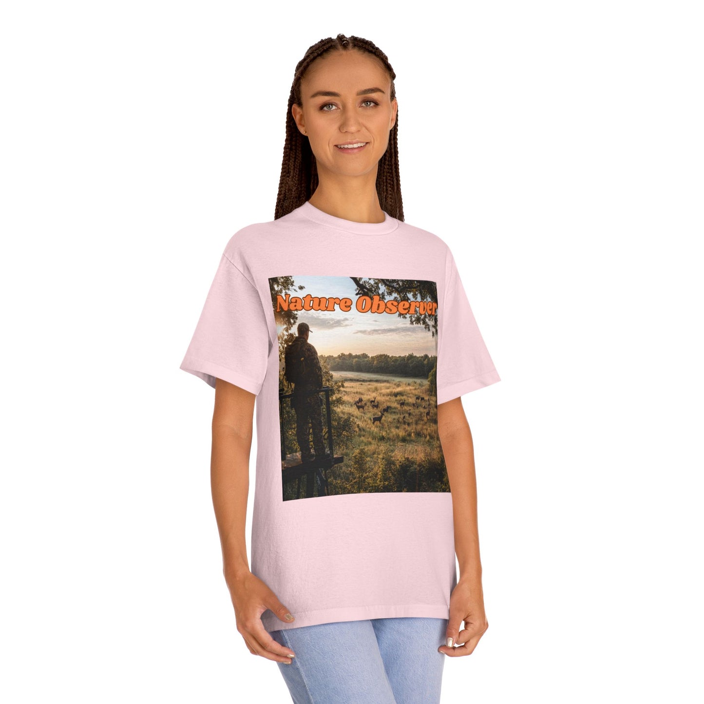 T-shirt of a hunter over a field of deer