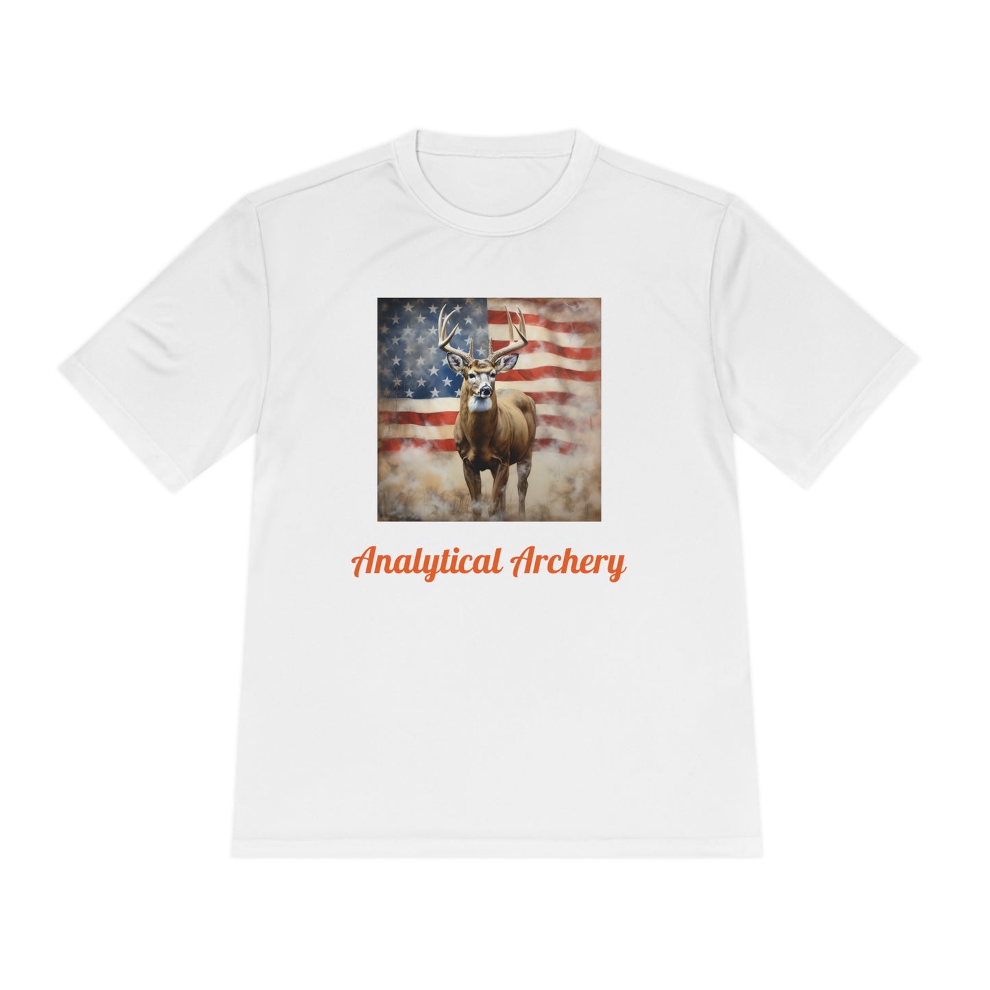 Big Whitetail Buck on American Flag Sport-Tek® Tee