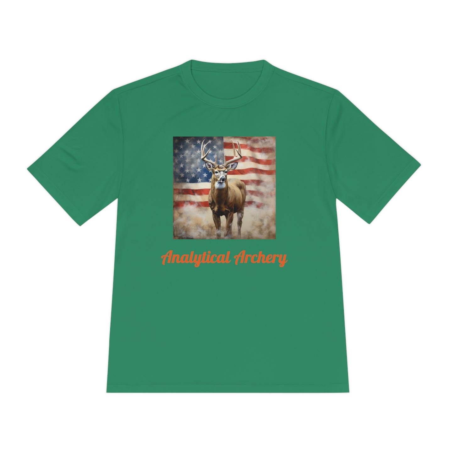 Big Whitetail Buck on American Flag Sport-Tek® Tee