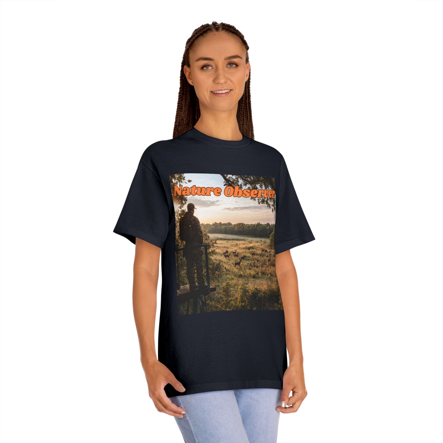 T-shirt of a hunter over a field of deer