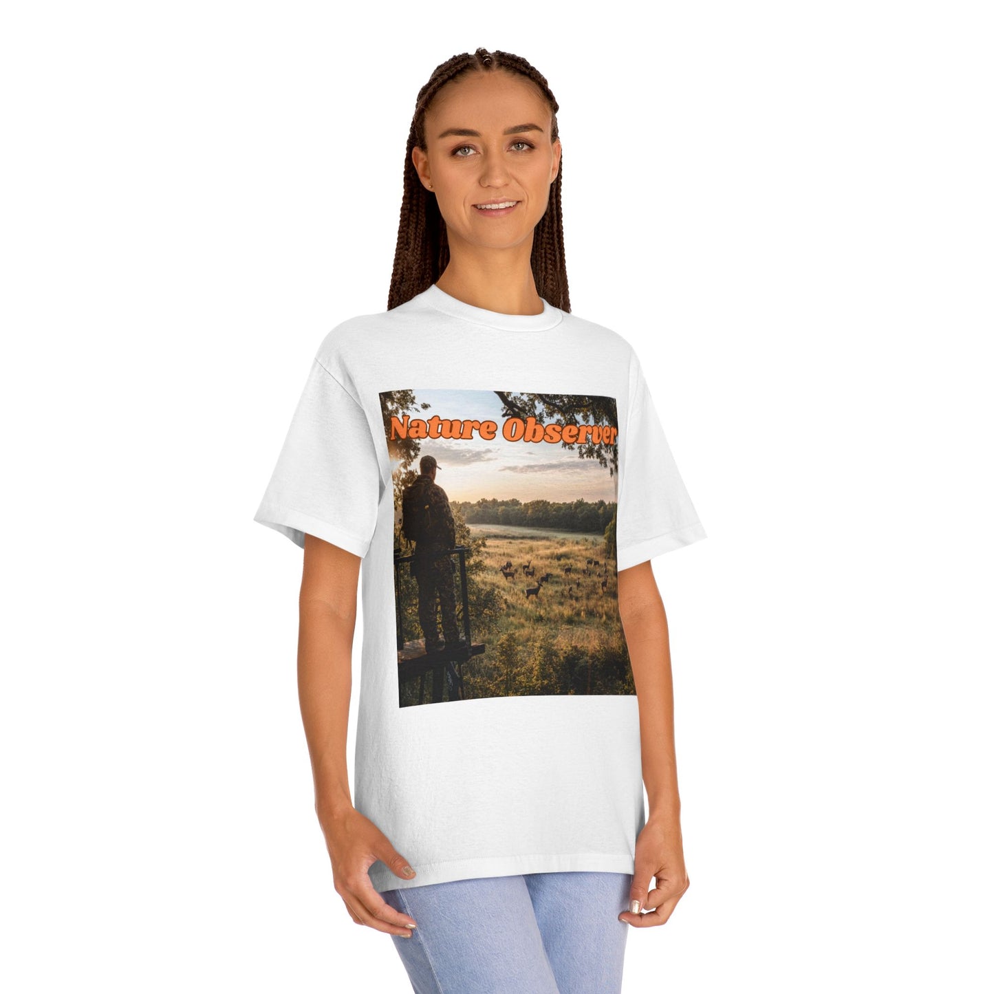 T-shirt of a hunter over a field of deer