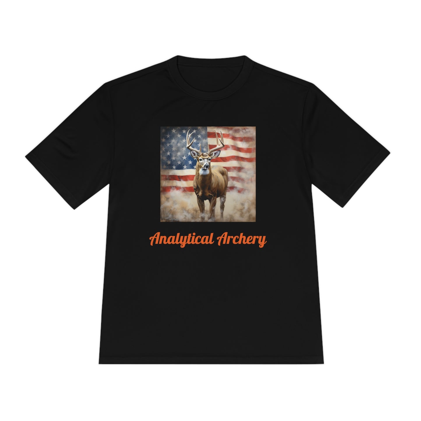 Big Whitetail Buck on American Flag Sport-Tek® Tee