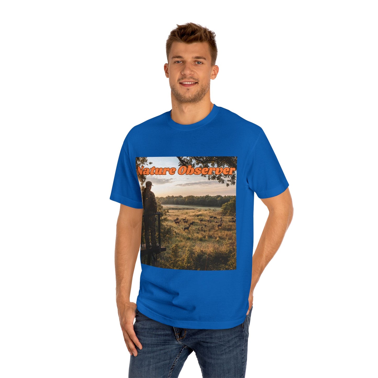 T-shirt of a hunter over a field of deer