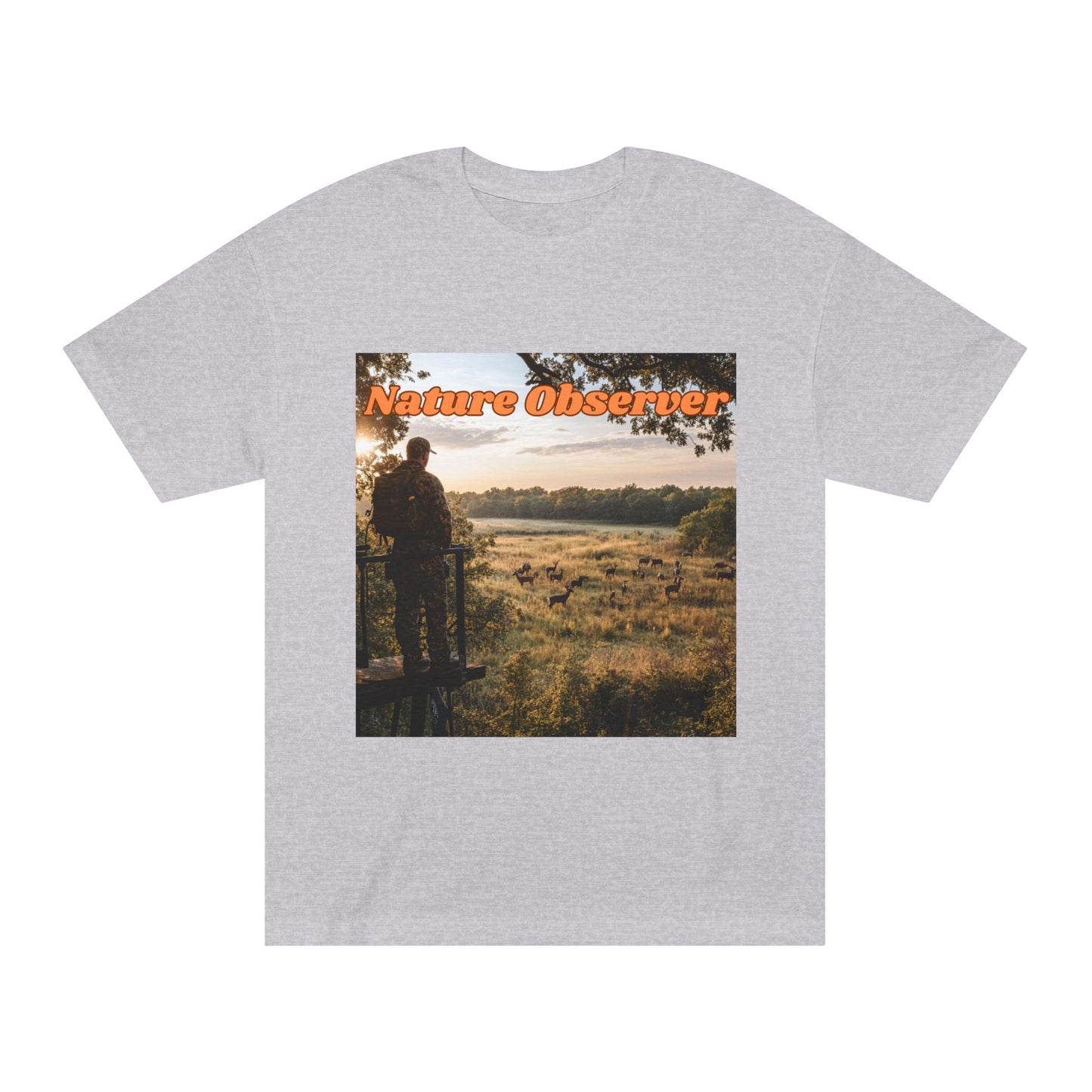 T-shirt of a hunter over a field of deer