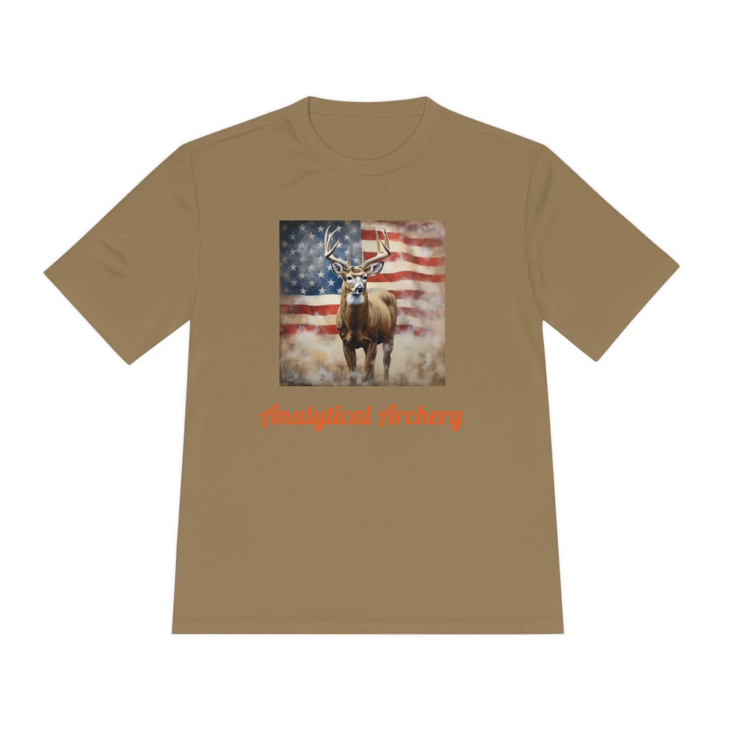 Big Whitetail Buck on American Flag Sport-Tek® Tee