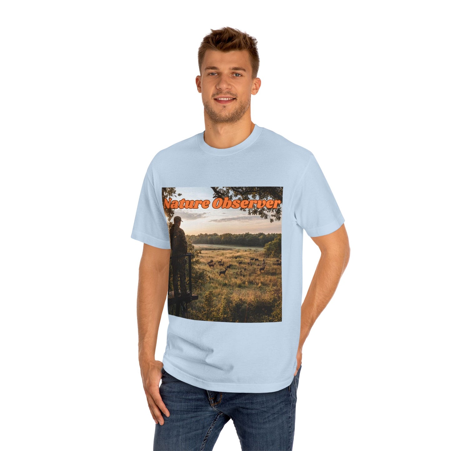 T-shirt of a hunter over a field of deer